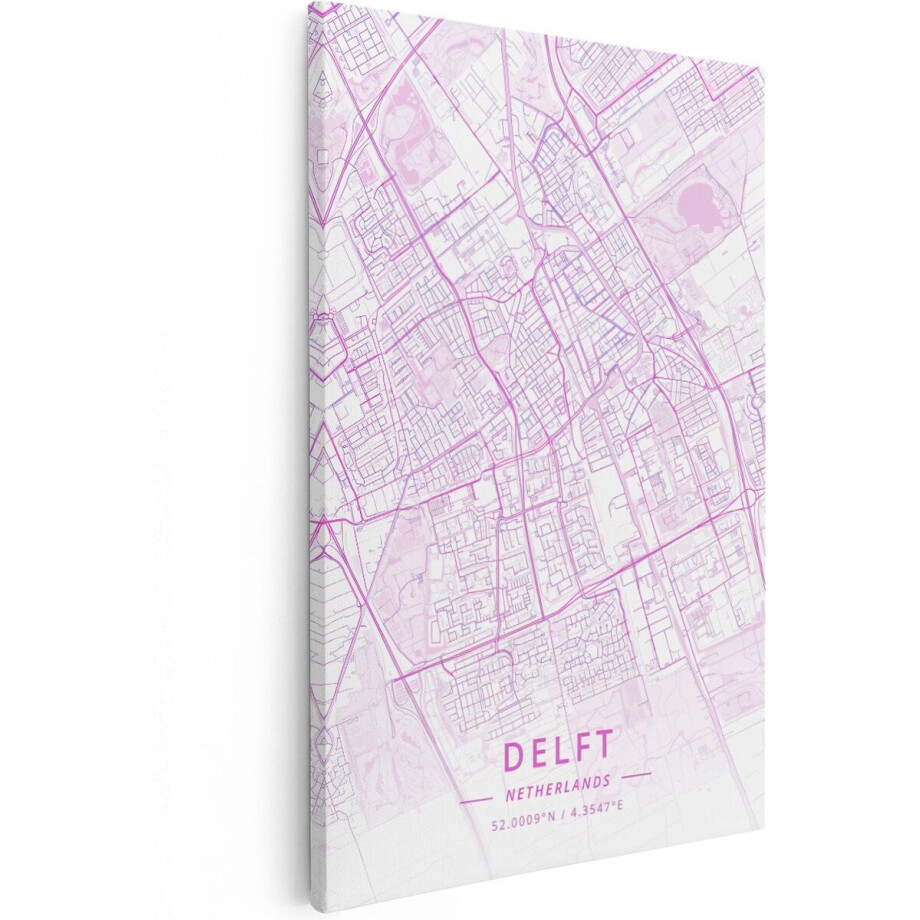 Artaza Canvas Schilderij Stadskaart Delft in het Paars - 40x60 cm - Wanddecoratie Slaapkamer - Poster Schilderijen - Muurdecoratie afbeelding 1