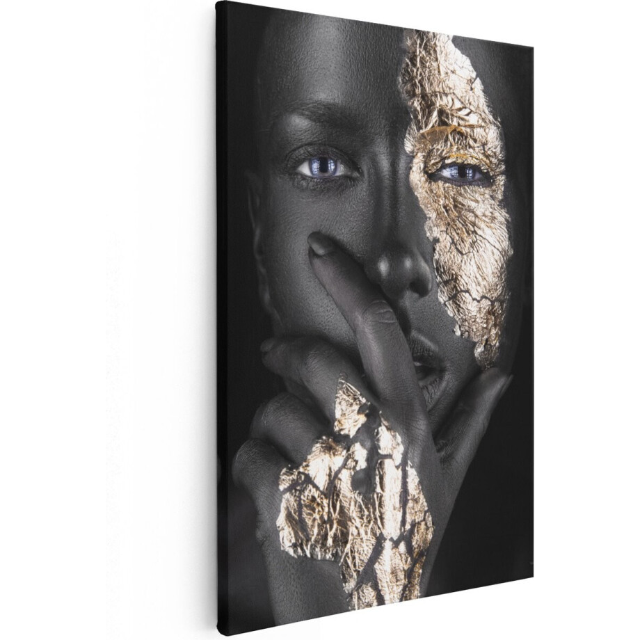Artaza Canvas Schilderij Gouden Vrouw Gezicht - 40x60 - Foto Op Canvas - Canvas Print afbeelding 1
