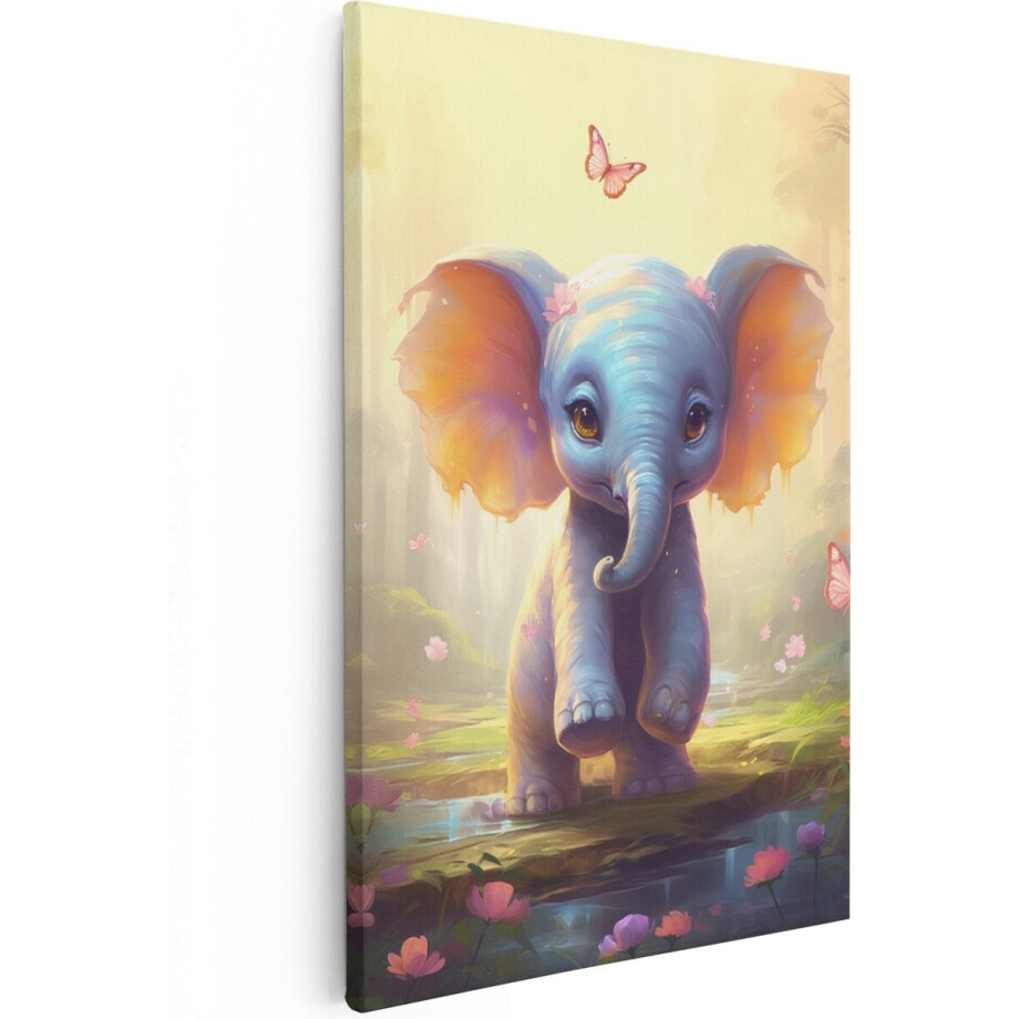 Artaza Canvas Schilderij Baby Olifant met Roze Vlinders - 80x120 - Groot - Foto Op Canvas - Wanddecoratie Woonkamer Artaza Canvas Schilderij Baby Olifant met Roze Vlinders - 80x120 - Groot - Foto Op Canvas - Wanddecoratie Woonkamer afbeelding 1