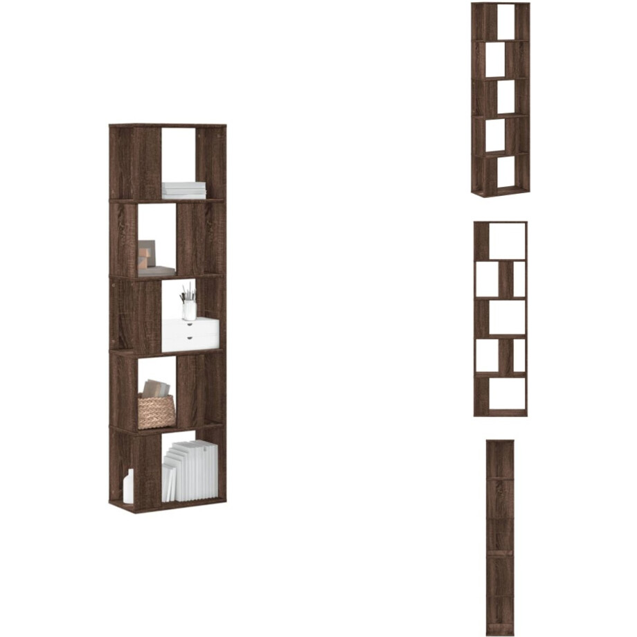 vidaXL Boekenkast - Boekenkasten - Boeken Plank - Schappenkast - Boekenkast 5-laags 45x23,5x162,5 cm hout bruin eikenkleurig afbeelding 1