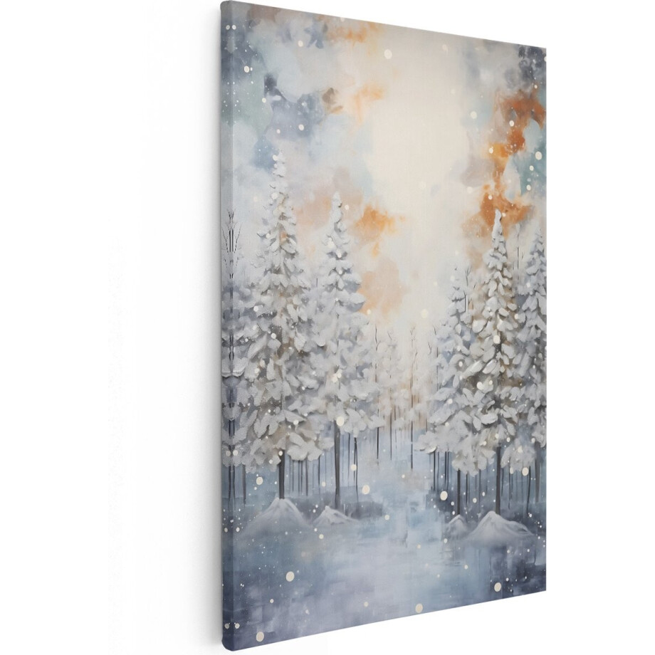 Artaza Canvas Schilderij Winterlandschap - 40x60 cm - Wanddecoratie Bos - Muurdecoratie Bomen - Schilderijen Op Canvas Sneeuw afbeelding 1