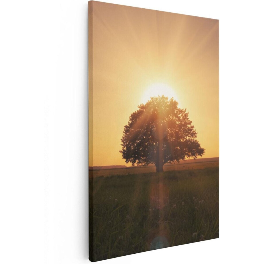 Artaza Canvas Schilderij Zonsondergang Achter Een Grote Boom - 80x120 - Groot - Foto Op Canvas - Canvas Print afbeelding 1