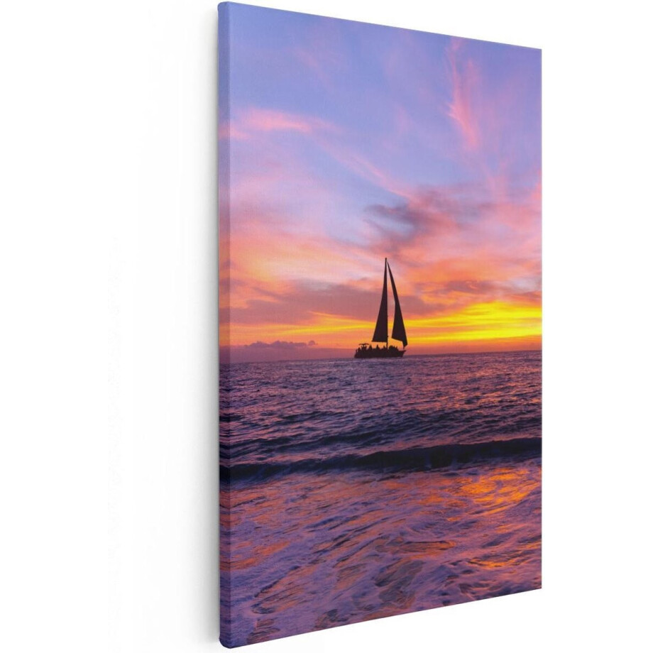 Artaza Canvas Schilderij Zeilboot Silhouet bij Zonsondergang - 80x120 - Groot - Foto Op Canvas - Canvas Print afbeelding 1
