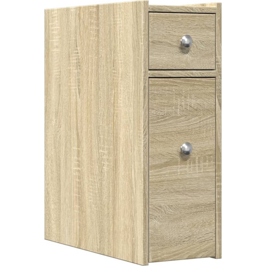 vidaXL - Badkamerkast - smal - met - wielen - bewerkt - hout - sonoma - eikenkleurig afbeelding 1
