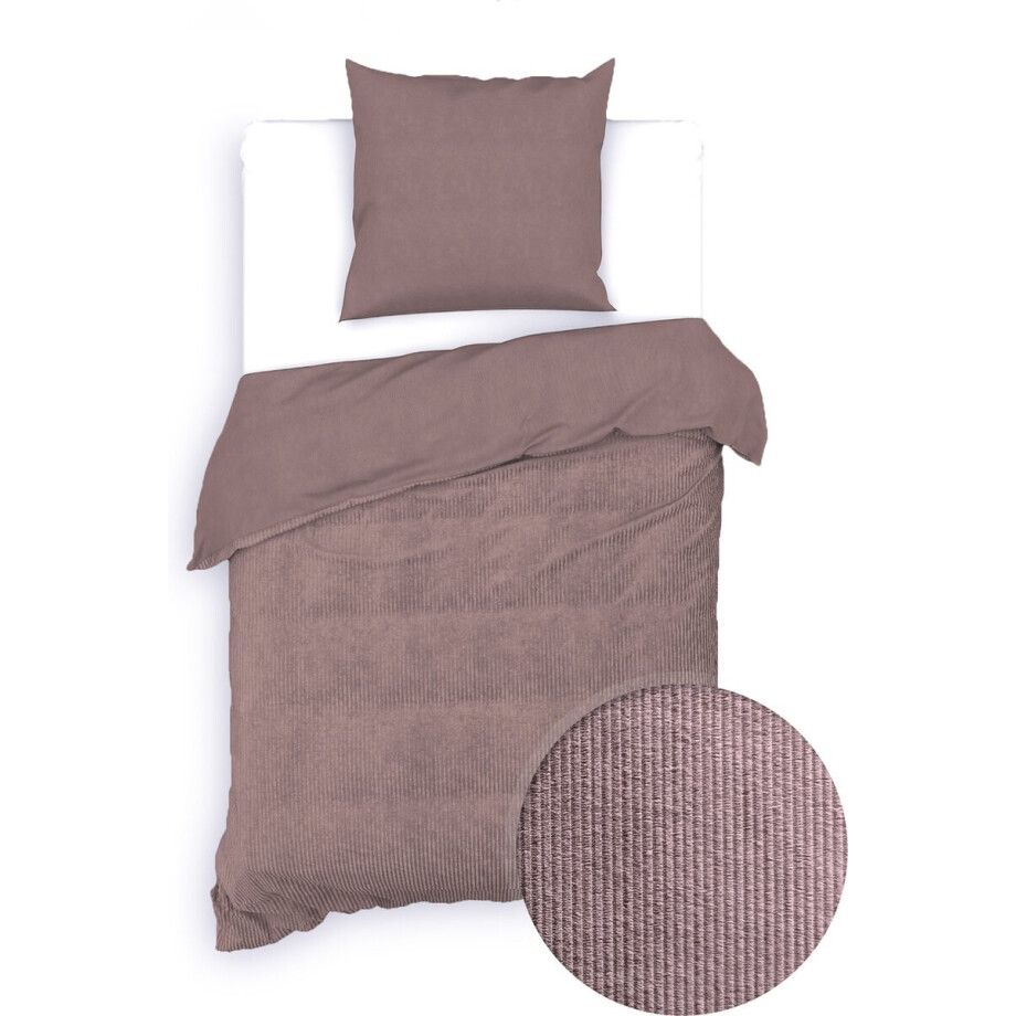 Zohome Dekbedovertrek Velluto-a-Coste - Effen Bedlinnen - 140x220 - Roze - Dekbedhoes van Polyester / Katoen afbeelding 1