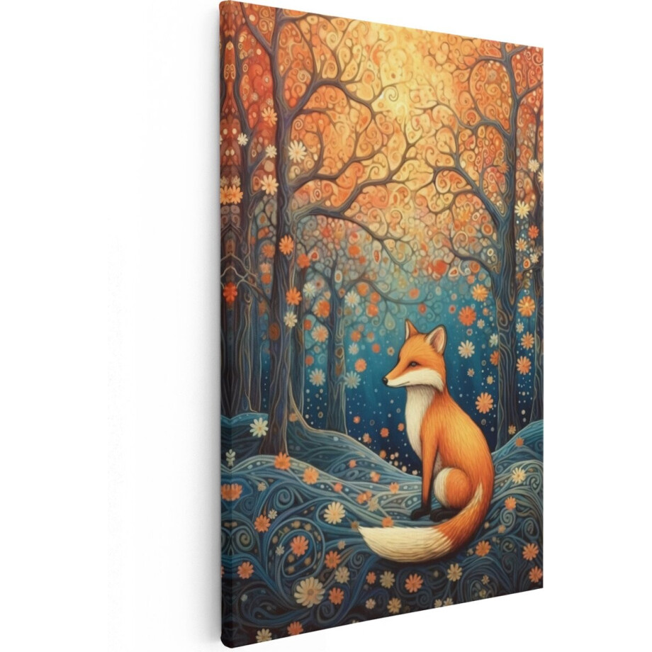 Artaza Canvas Schilderij Vos - 40x60 cm - Wanddecoratie Bos - Muurdecoratie Herfst - Abstract Schilderij Boom afbeelding 1