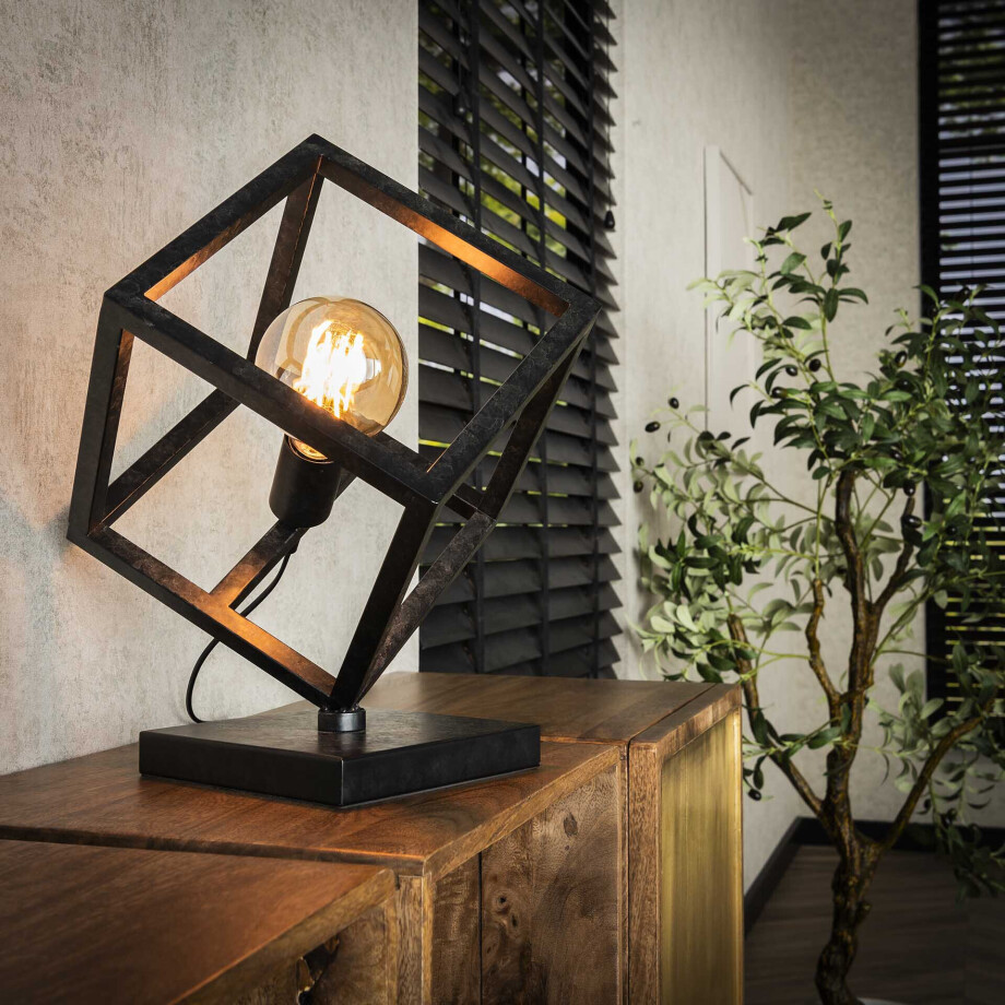 LifestyleFurn Tafellamp 'Rift' Kubus, kleur Charcoal afbeelding 1