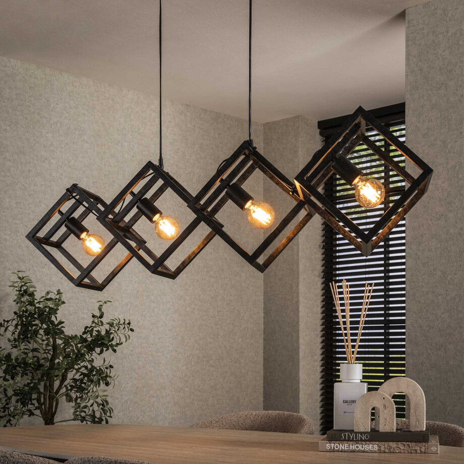 LifestyleFurn Hanglamp 'Rift' 4-lamps, Kubus, kleur Charcoal afbeelding 1
