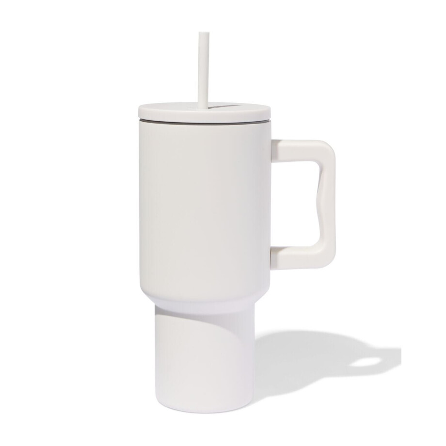 HEMA HEMA Drinkbeker Met Rietje 900ml Rvs Beige (beige) afbeelding 1