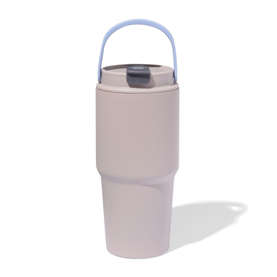 HEMA HEMA Drinkbeker Met Rietje 600ml Rvs Grijs (grijs) afbeelding 1