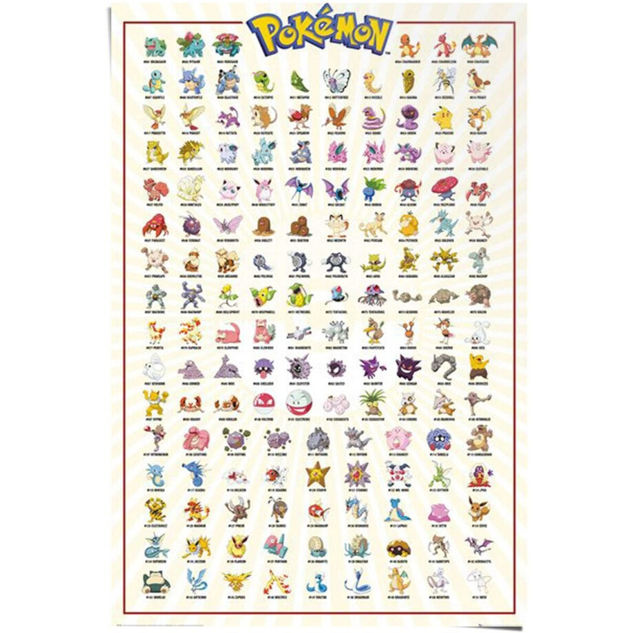 Poster Pokemon - kanto 151 english - 91,5 x 61 - Papier - REINDERS afbeelding 1