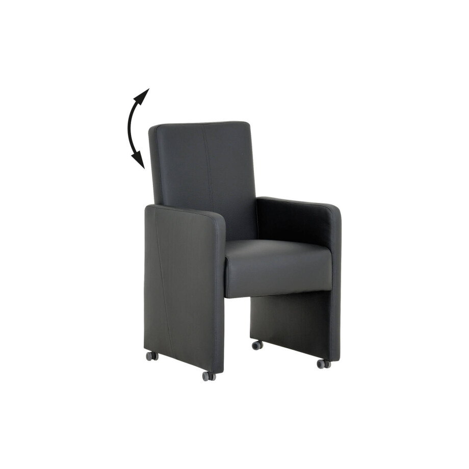 Goossens Eetkamerstoel Rivas zwart kunstleer verstelbaar met armleuning en met wielen, modern design Goossens Eetkamerstoel Rivas zwart kunstleer verstelbaar met armleuning en met wielen, modern design afbeelding 1