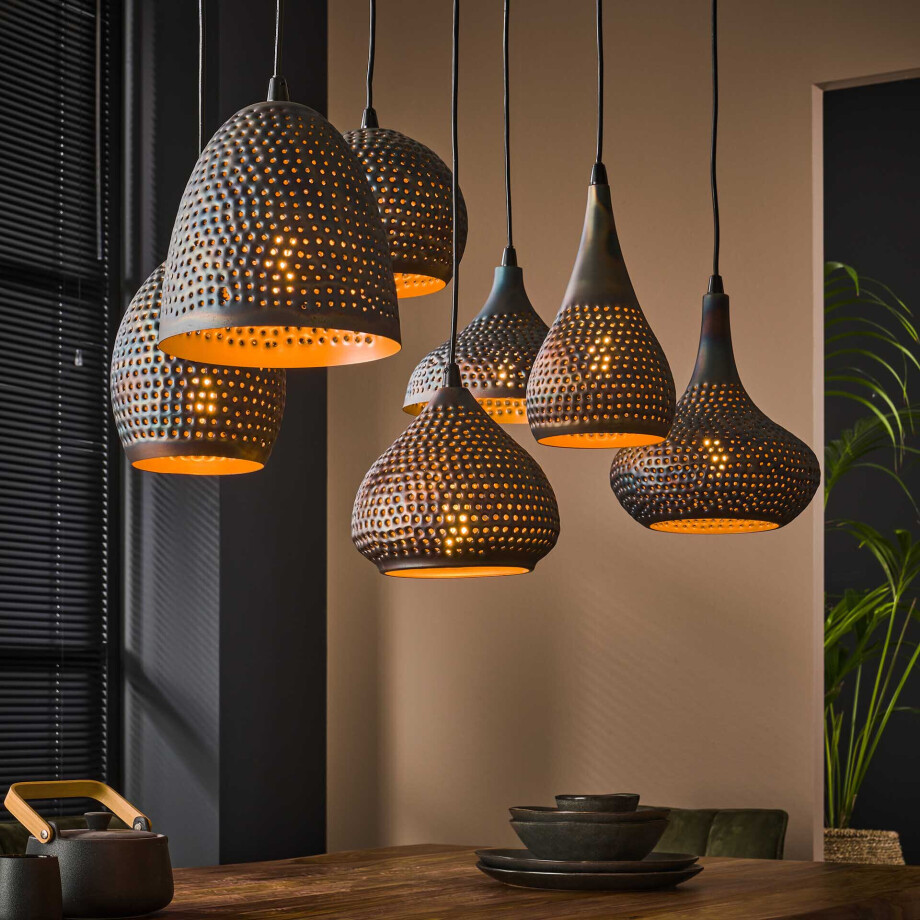 LifestyleFurn Hanglamp 'Astara' 7-lamps, Metaal, Ø25cm, kleur Zwart Bruin LifestyleFurn Hanglamp 'Astara' 7-lamps, Metaal, Ø25cm, kleur Zwart Bruin afbeelding 1
