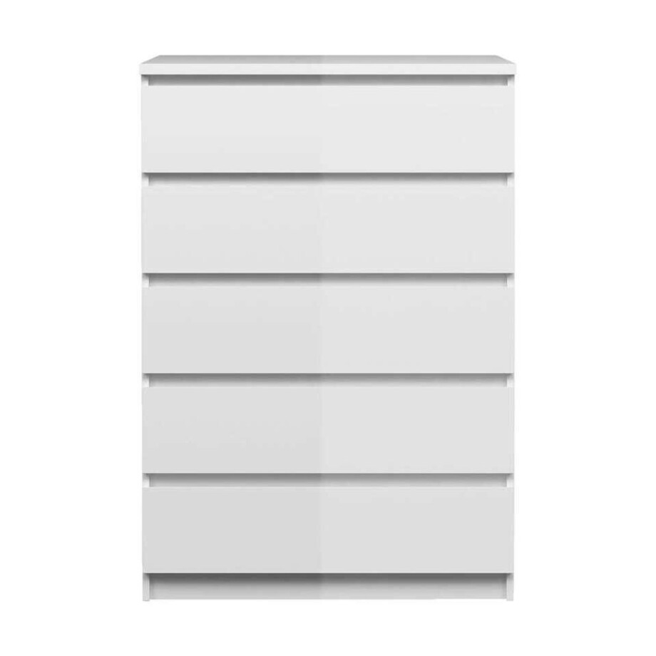 Leen Bakker - Ladekast Naia 5 Lades - Hoogglans - 111,3x76,8x50 Cm - Spaanplaat - Wit - 76.8x111.3x50 Cm Leen Bakker - Ladekast Naia 5 Lades - Hoogglans - 111,3x76,8x50 Cm - Spaanplaat - Wit - 76.8x111.3x50 Cm afbeelding 1