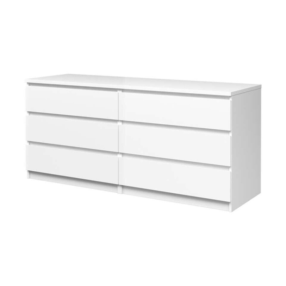 Leen Bakker - Ladekast Naia 6 Lades - Hoogglans - 70x153,6x50 Cm - Spaanplaat - Wit - 153.6x70x50 Cm afbeelding 1