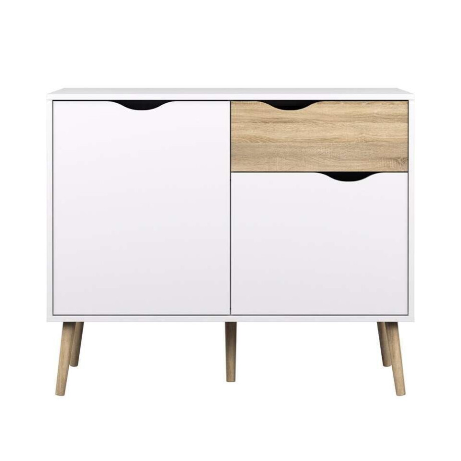Leen Bakker - Dressoir Delta 3-vaks - Wit - 81,7x98,6x39 Cm - MDF - Wit#Bruin - 98.6x81.7x39 Cm afbeelding 1