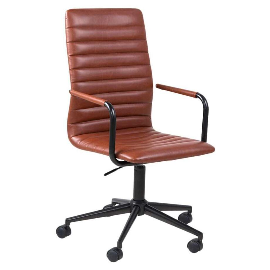 Leen Bakker - Bureaustoel Horda - Cognackleur - Metaal/Lederlook - Bruin - 45x103x58 Cm afbeelding 1