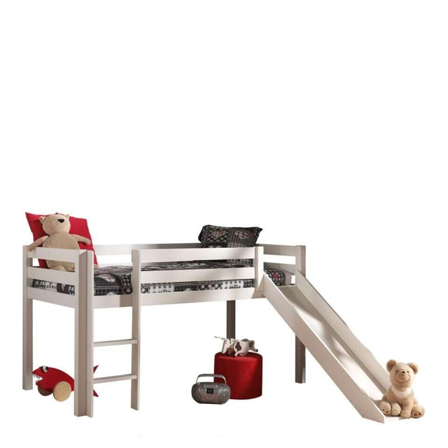 Leen Bakker - Vipack Halfhoogslaper Pino Met Glijbaan - 90x200 Cm - Grenenhout - Wit - 217.3x114x209.3 Cm afbeelding 1