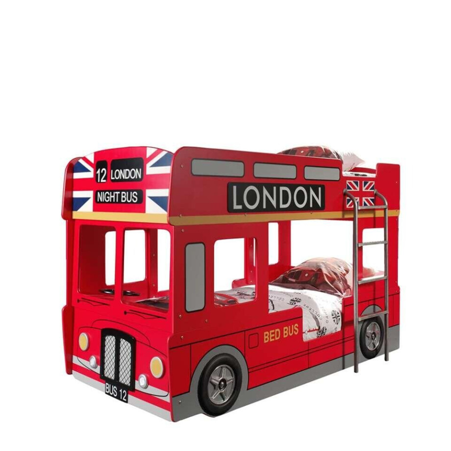 Leen Bakker - Vipack Stapelbed London Bus - Incl. LED - 132x99,6x215 Cm - MDF - Rood - 99.6x132x215 Cm afbeelding 1