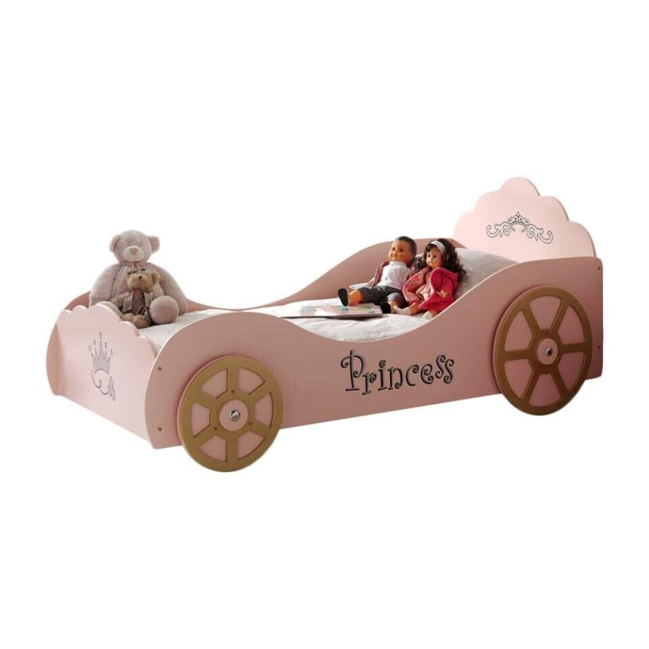 Leen Bakker - Vipack Autobed Princess Pinky - 90,4x106,8x210 Cm - MDF - Roze - 106.8x90.4x210 Cm afbeelding 1