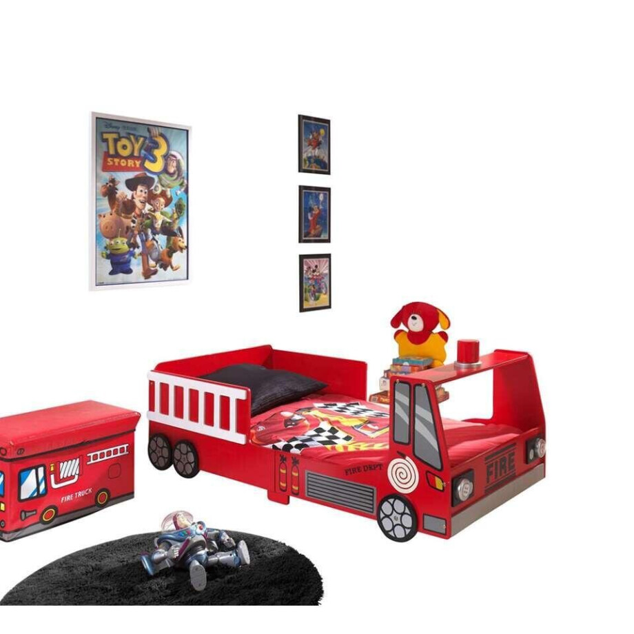 Leen Bakker - Vipack Peuterbed Brandweer Auto - 77x148 Cm - MDF - Rood afbeelding 1