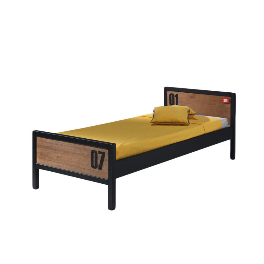Leen Bakker - Vipack Bed Alex - Bruin/zwart - 75x96,5x209 Cm - Grenenhout - Bruin#Zwart - 96.5x75x209 Cm afbeelding 1