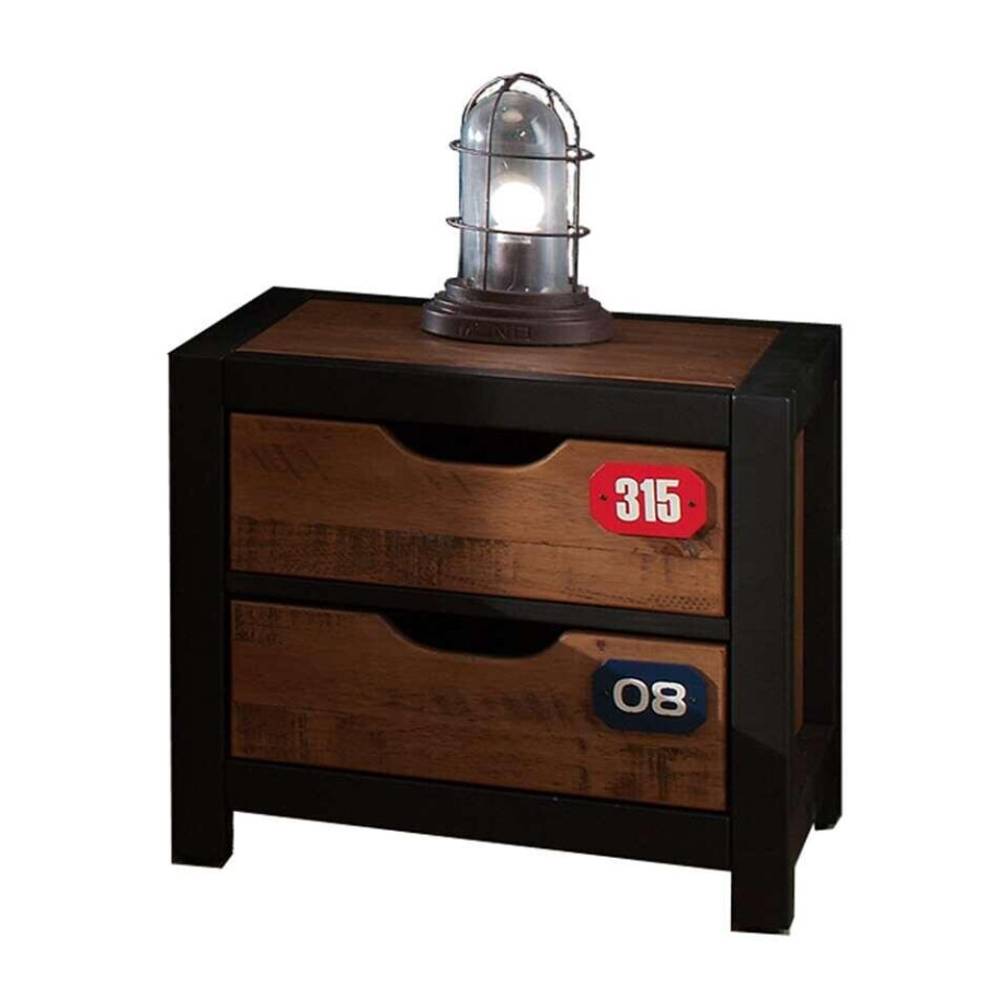 2e Halve Prijs Leen Bakker - Vipack Nachtkastje Alex - 2 Lades - Bruin/zwart - Grenenhout - Bruin#Zwart - 56.1x52.1x19.2 Cm afbeelding 1