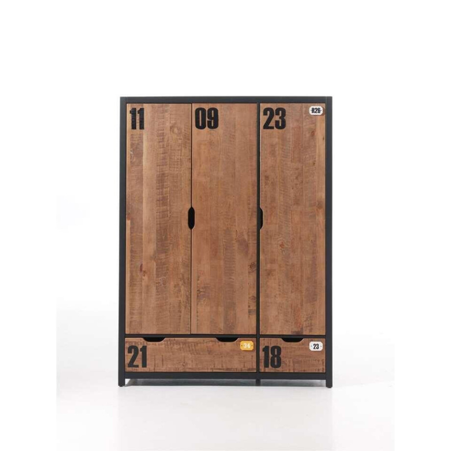 Leen Bakker - Vipack 3-deurs Kledingkast Alex - Bruin - 200x147,4x55 Cm - MDF/Hout - Zwart#Bruin - 147.4x200x55 Cm Leen Bakker - Vipack 3-deurs Kledingkast Alex - Bruin - 200x147,4x55 Cm - MDF/Hout - Zwart#Bruin - 147.4x200x55 Cm afbeelding 1