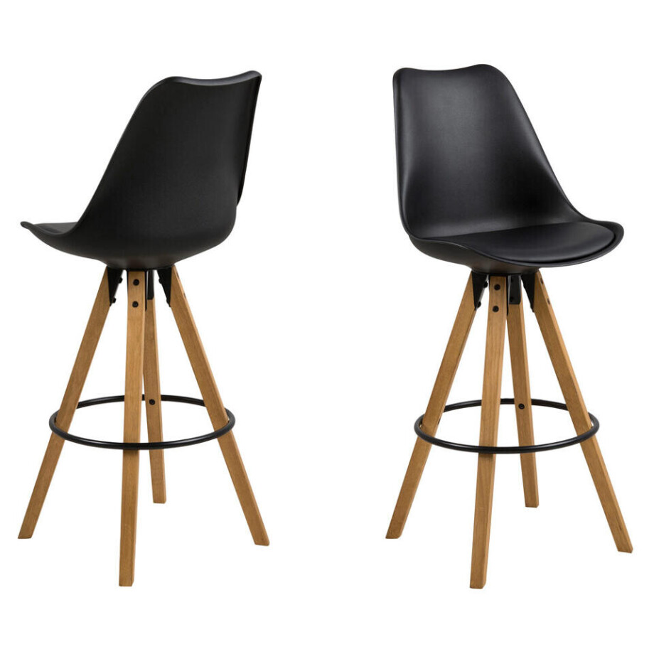 Leen Bakker - Barkruk Verdal - (2 Stuks) - Kunststof - Zwart - 48.5x111.5x55 Cm afbeelding 1