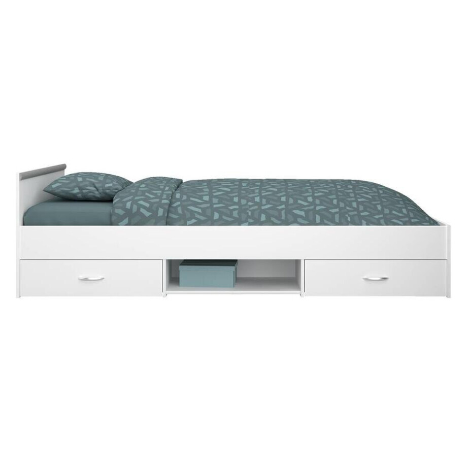 Leen Bakker - Bed Natan Incl. Lades - 90x200 Cm - Spaanplaat - Wit - 203x95.8x58.9 Cm afbeelding 1