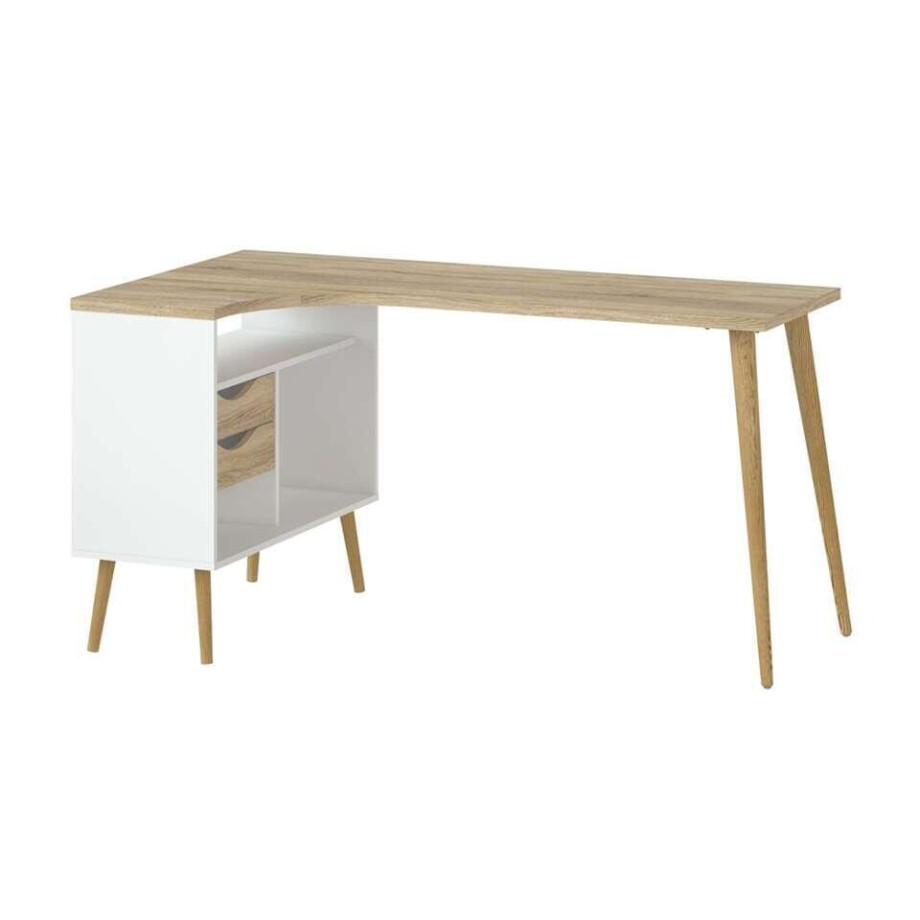 Leen Bakker - Bureau Delta - Wit/eikenkleur - 75,8x145,1x81 Cm - Spaanplaat/MDF - Bruin - 145.1x75.8x81 Cm Leen Bakker - Bureau Delta - Wit/eikenkleur - 75,8x145,1x81 Cm - Spaanplaat/MDF - Bruin - 145.1x75.8x81 Cm afbeelding 1