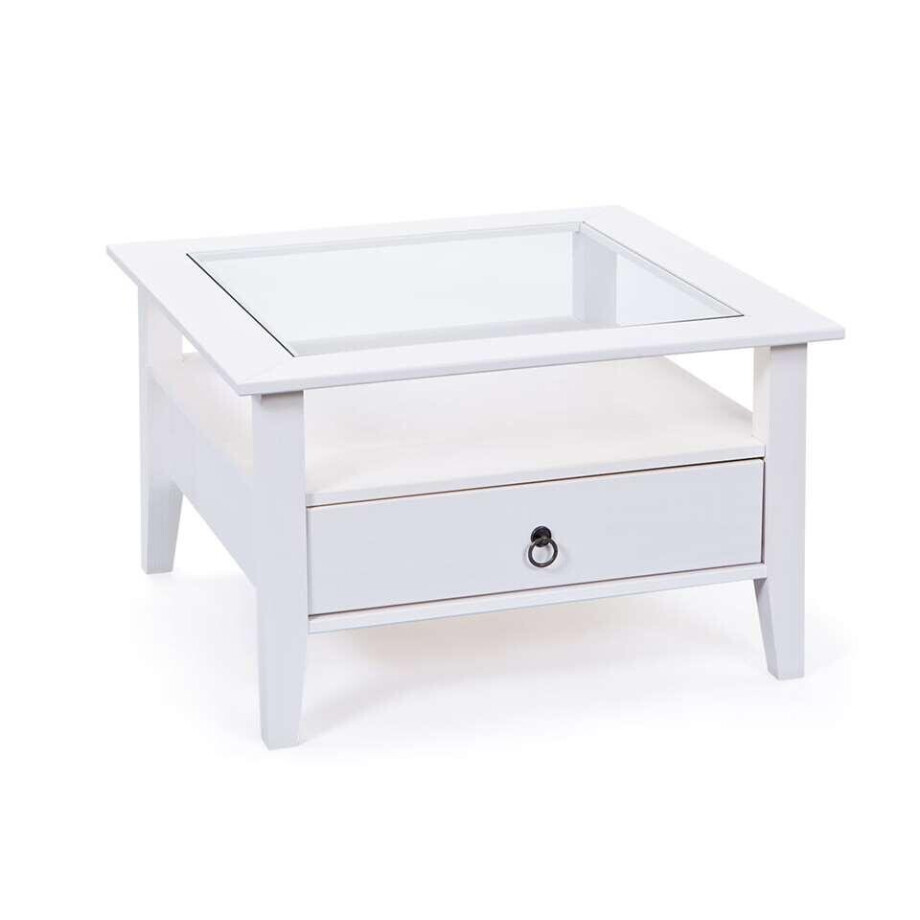 Leen Bakker - Salontafel Provence - 45x75x75 Cm - Hout/Glas - Wit afbeelding 1