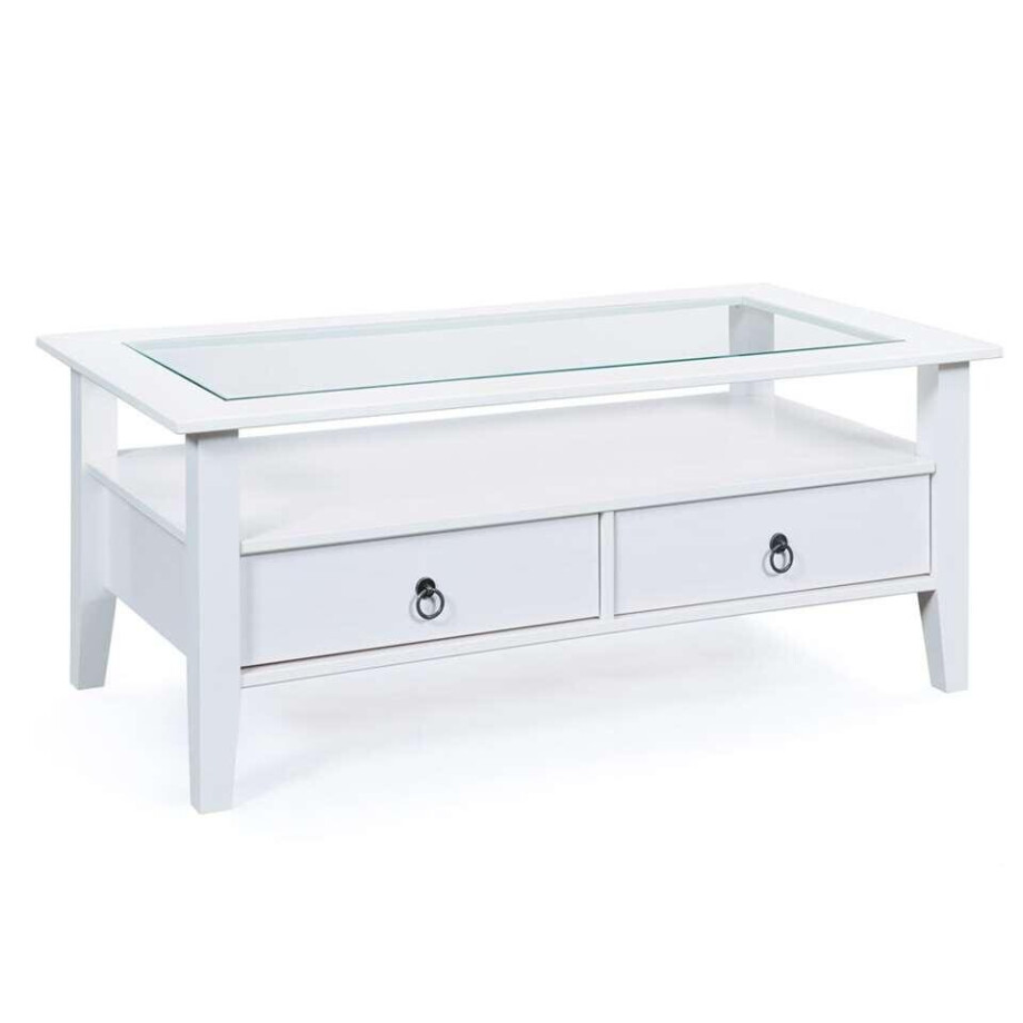 Leen Bakker - Salontafel Provence - 45x115x60 Cm - Hout/Glas - Wit afbeelding 1
