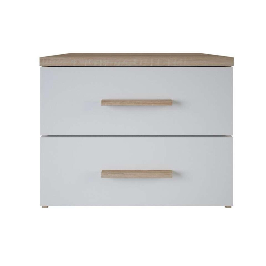 2e Halve Prijs Leen Bakker - Nachtkastje Selena - 2 Lades - Eikenkleur/wit - Spaanplaat - Wit#Beige - 41.9x50.3x39.9 Cm afbeelding 1
