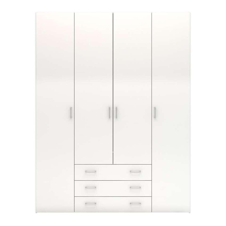 25% korting - Leen Bakker - Kledingkast Space - 4-deurs - Hoogglans - 200,4x154x49,5 Cm - Spaanplaat - Wit - 49.5x154x200.4 Cm afbeelding 1