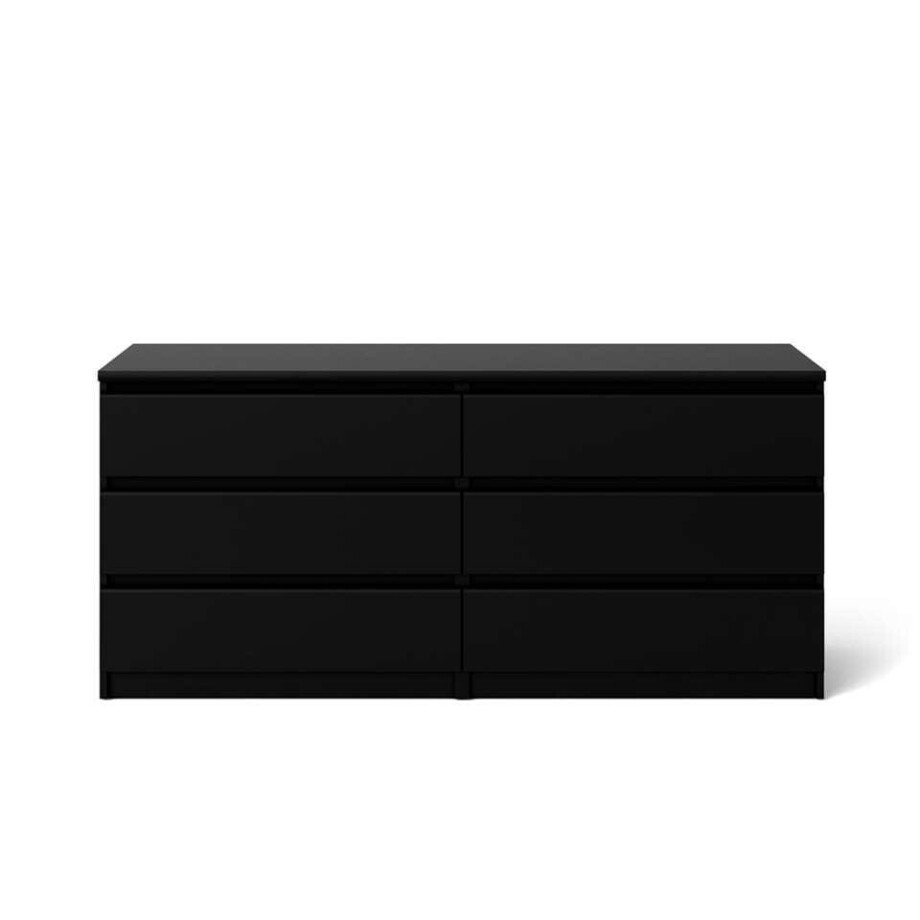 Leen Bakker - Ladekast Naia - 6 Lades - Mat - Spaanplaat - Zwart - 50x153.6x70.1 Cm Leen Bakker - Ladekast Naia - 6 Lades - Mat - Spaanplaat - Zwart - 50x153.6x70.1 Cm afbeelding 1