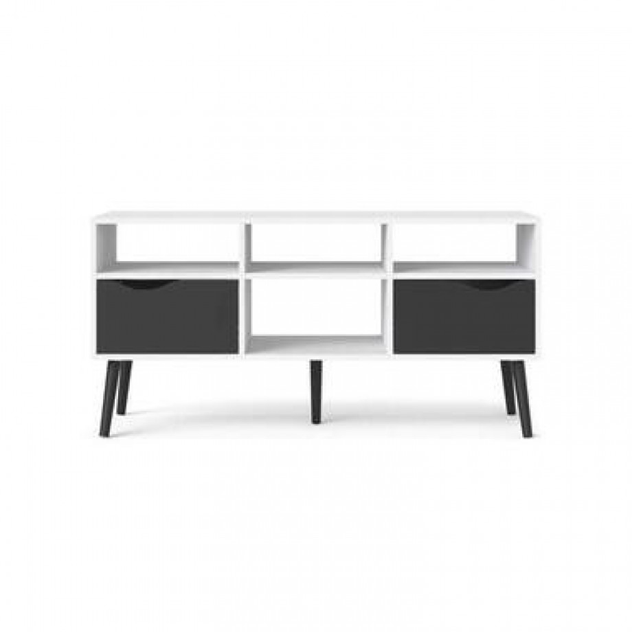 TV-meubel Delta 6 vaks - wit/mat zwart - 54,4x117,2x39x1 cm - Leen Bakker afbeelding 1