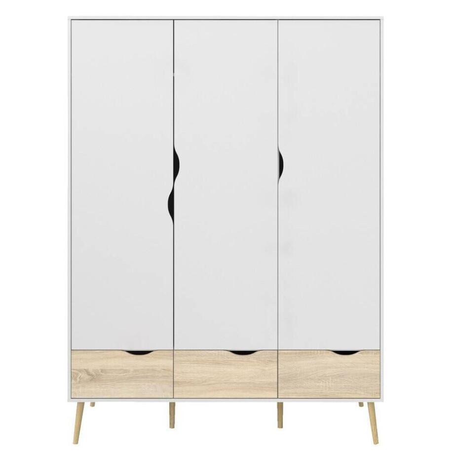 Leen Bakker - Kledingkast Delta - 3-deurs - /eiken - Spaanplaat - Wit - 58.1x147.2x200.1 Cm Leen Bakker - Kledingkast Delta - 3-deurs - /eiken - Spaanplaat - Wit - 58.1x147.2x200.1 Cm afbeelding 1
