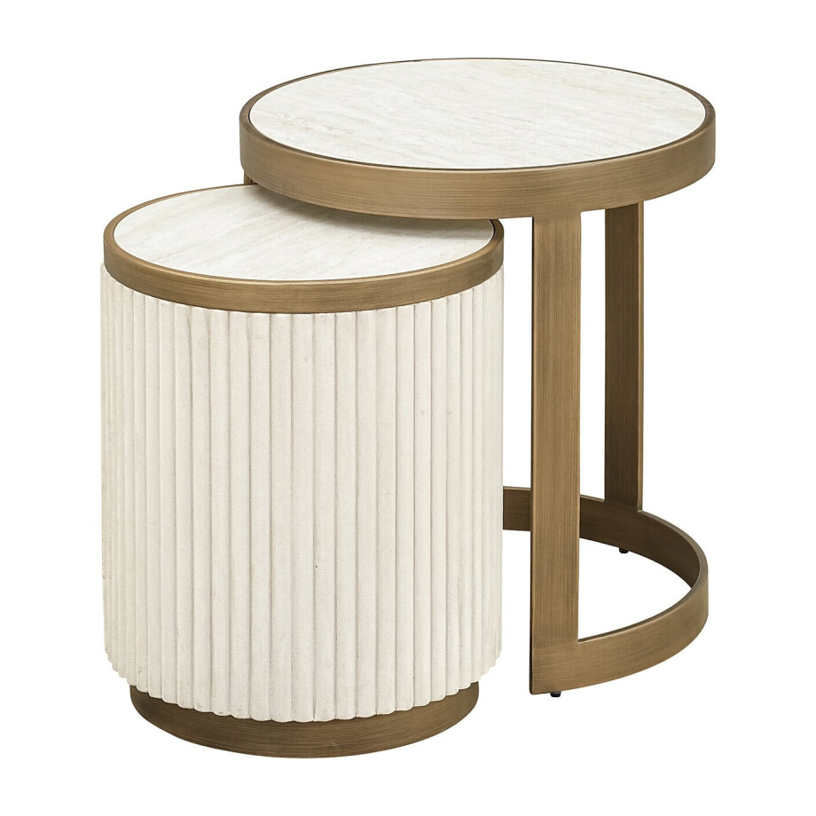 Richmond Ronde Bijzettafel 'Tivoli' Stof en keramiek, Set van 2 stuks afbeelding 1