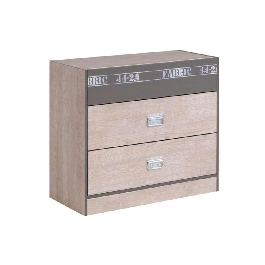 Leen Bakker - Ladekast Fabric - Eikenkleur/grijs - 76,3x87x39,8 Cm - Spaanplaat - Bruin#Grijs - 39.8x87x76.3 Cm afbeelding 1
