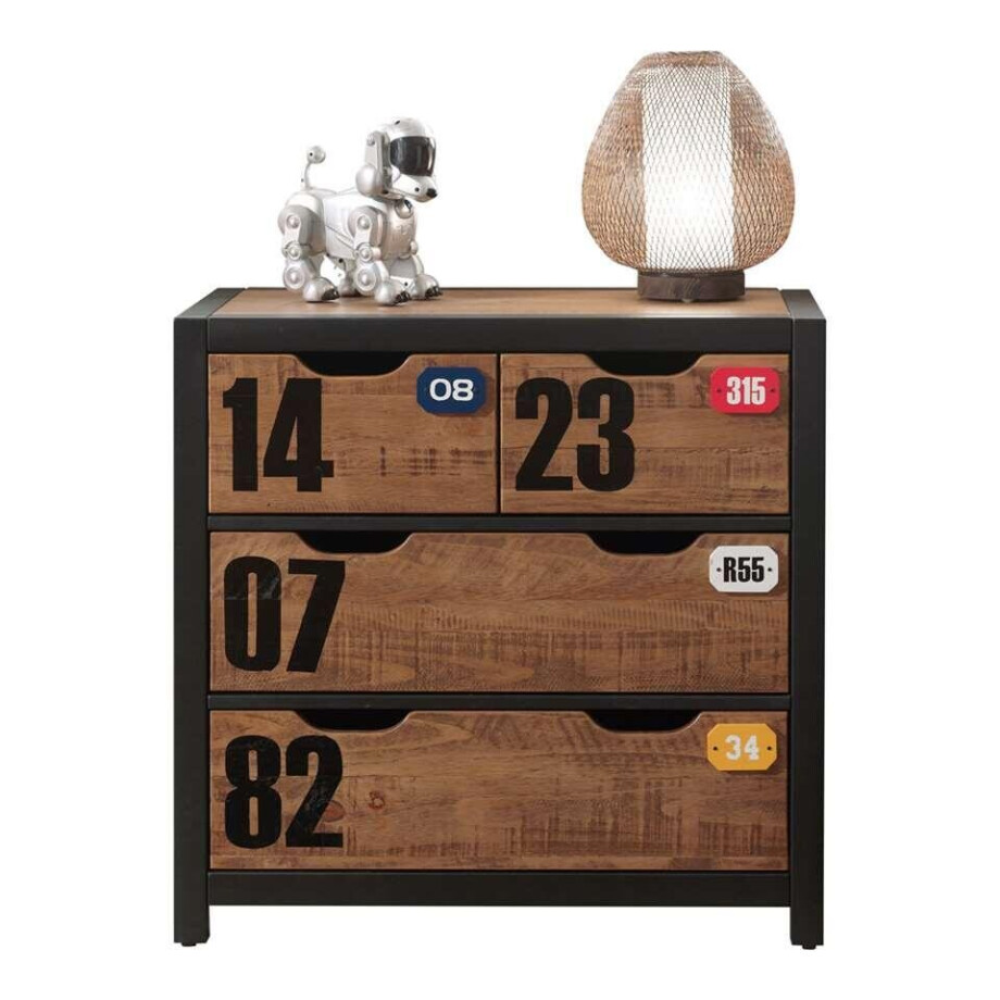 Leen Bakker - Vipack Commode Alex - Bruin - 86x42x83 Cm - Hout/MDF - Bruin#Zwart afbeelding 1