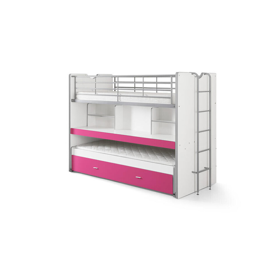 Leen Bakker - Vipack Hoogslaper Bonny - Fuchsia - 221,5x101,5x161 Cm - Hout - Wit#Roze - 221.5x101.5x161 Cm afbeelding 1