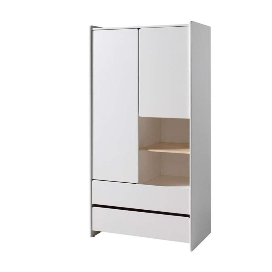 25% korting - Leen Bakker - Vipack Kledingkast Kiddy 2 Deuren En 2 Lades - 90x180x55 Cm - Grenenhout/MDF - Wit afbeelding 1