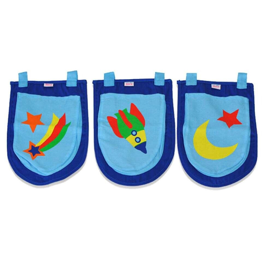 Leen Bakker - Vipack 3 Zakjes Astro - 51,5x30x3 Cm - Katoen - Blauw - 51.5x30x3 Cm afbeelding 1