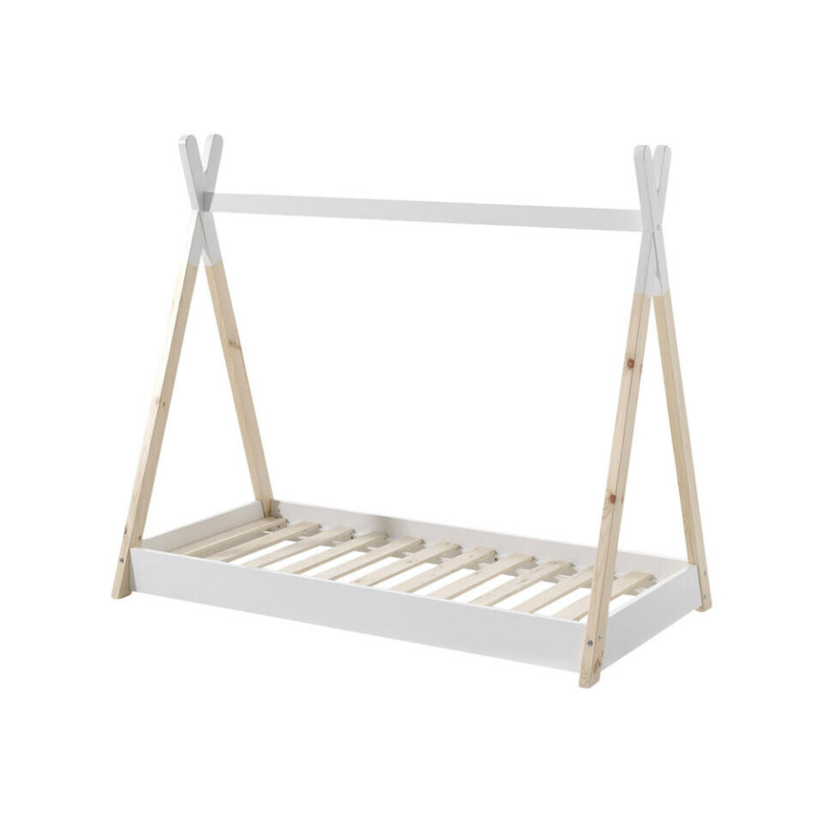Leen Bakker - Vipack Peuterbed Tipi Wit/hout - 70x140 Cm - Grenenhout - Wit#Bruin - 146x84.5x130.4 Cm afbeelding 1