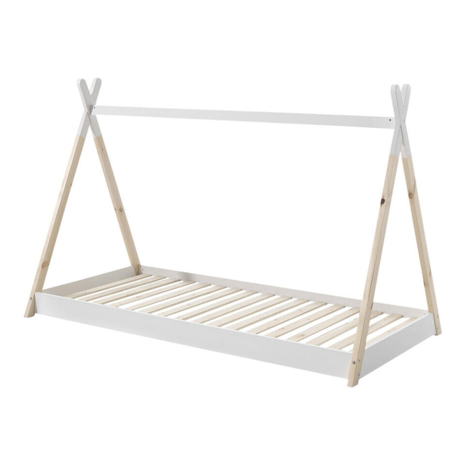 Leen Bakker - Vipack Bed Tipi - Wit/naturel - 90x200 Cm - Grenenhout - Bruin#Wit - 206x106.5x133.5 Cm afbeelding 1