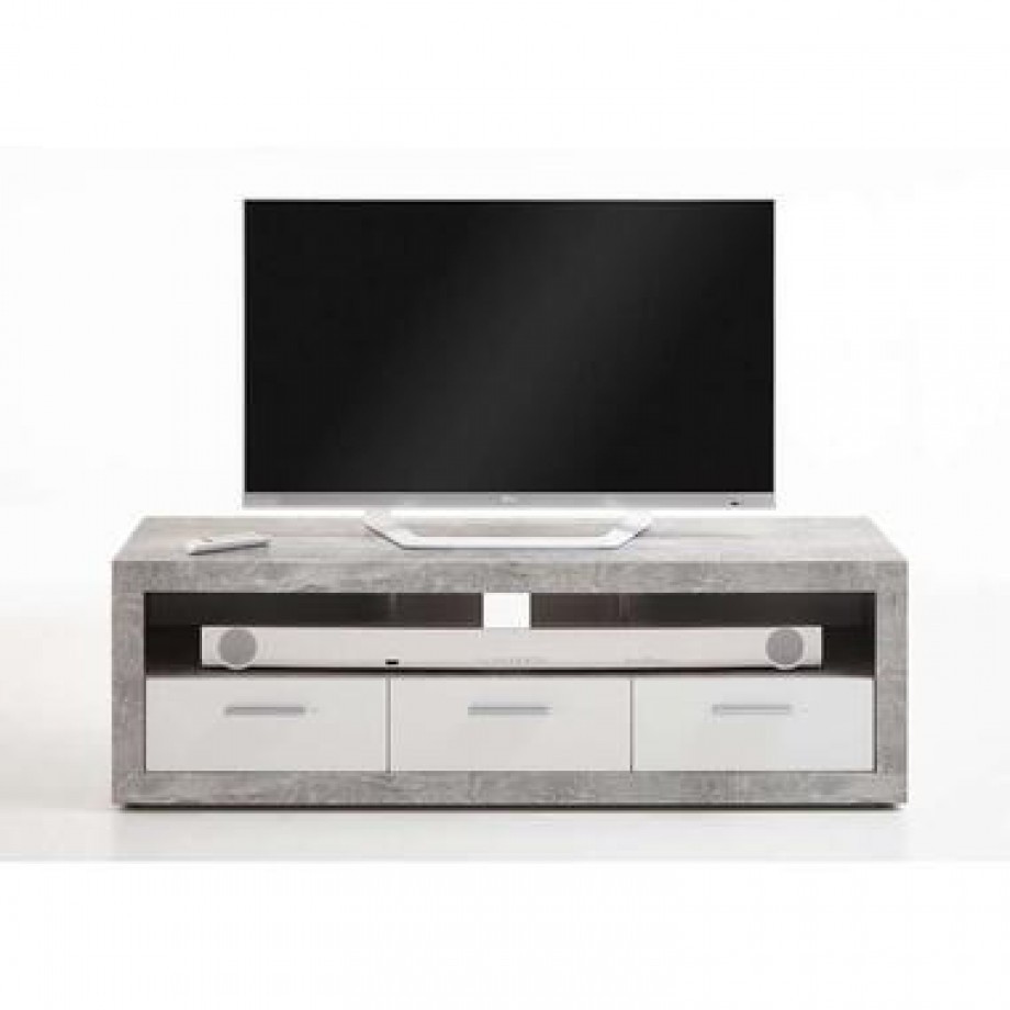 Tv-meubel Leiston - betonkleur/wit - 49x152x45,3 cm - Leen Bakker afbeelding 1