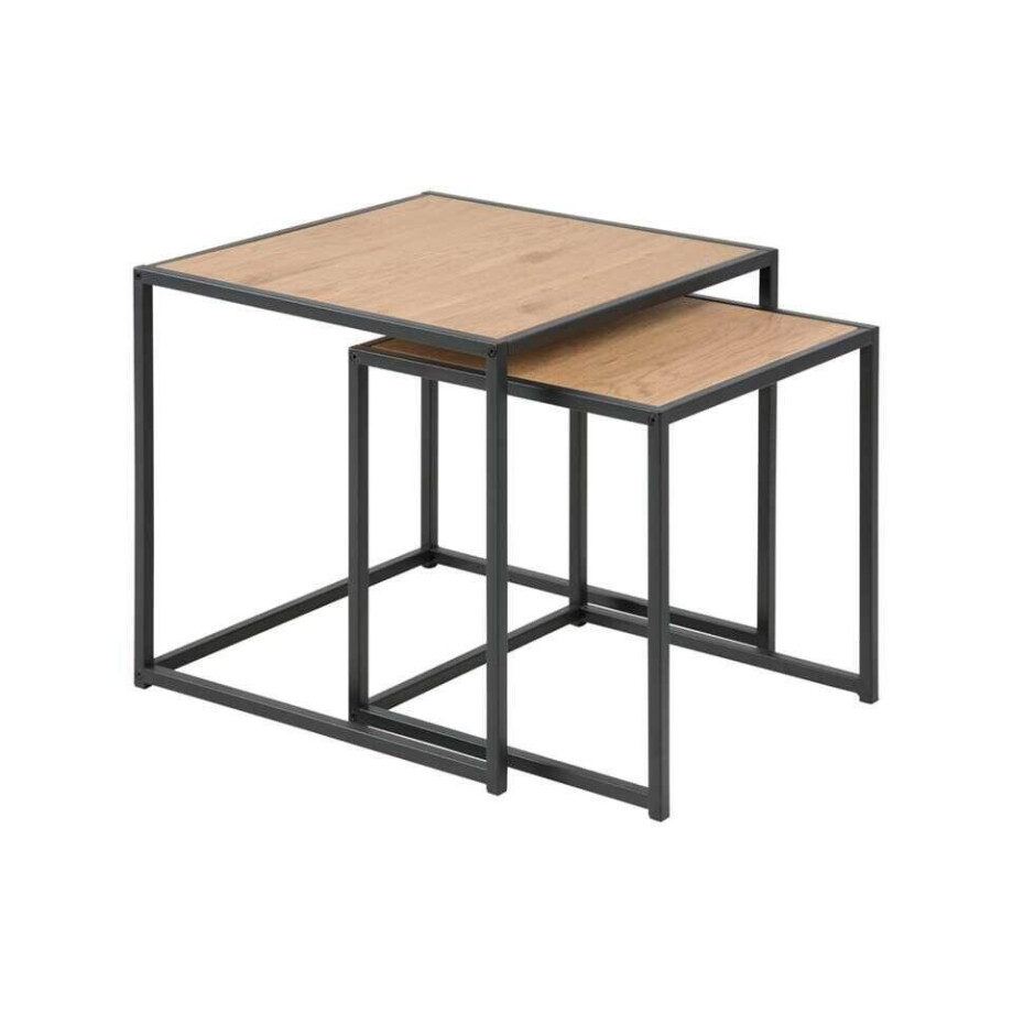 Leen Bakker - Set Van 2 Bijzettafels Jaxx - Eiken/zwart - MDF - Bruin - 50x50x45 Cm Leen Bakker - Set Van 2 Bijzettafels Jaxx - Eiken/zwart - MDF - Bruin - 50x50x45 Cm afbeelding 1