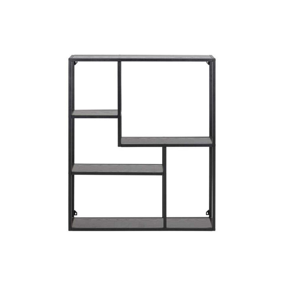Leen Bakker - Wandrek Jaxx - 91x75x20 Cm - Metaal/Hout - Zwart Leen Bakker - Wandrek Jaxx - 91x75x20 Cm - Metaal/Hout - Zwart afbeelding 1