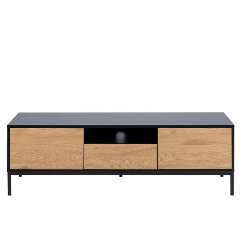 Leen Bakker - TV-meubel Avola - Zwart/eiken - 45x140x40 Cm - MDF - Bruin#Zwart Leen Bakker - TV-meubel Avola - Zwart/eiken - 45x140x40 Cm - MDF - Bruin#Zwart afbeelding 1